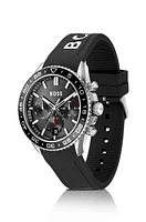 Silicone-strap chronograph watch with black dial