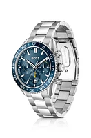 Link-bracelet chronograph watch with blue dial