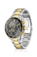 Two-tone link-bracelet chronograph watch with gray dial