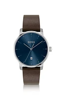 Leather-strap watch with blue dial