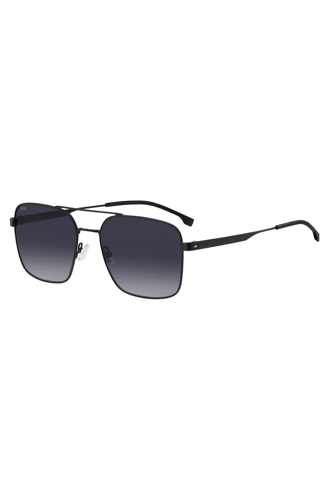 Double-bridge sunglasses in black steel