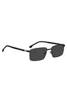 Black-steel sunglasses with striped hinge