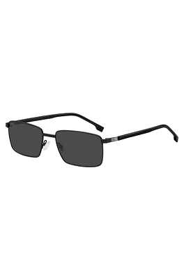 Black-steel sunglasses with striped hinge