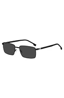 Black-steel sunglasses with striped hinge