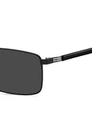 Black-steel sunglasses with striped hinge