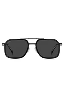 Double-bridge sunglasses in layered black acetate