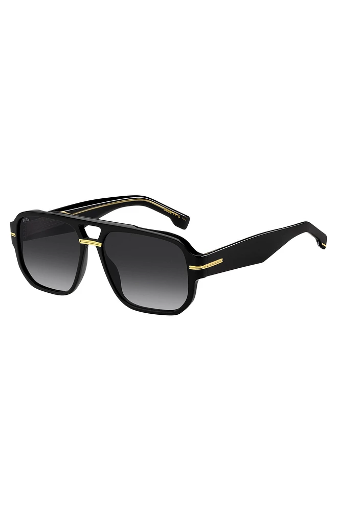 Black-acetate sunglasses with gold-tone details 