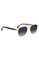 Double-bridge sunglasses in black and gold tones