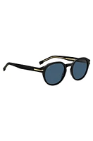 Black-acetate sunglasses with gold-tone hinges