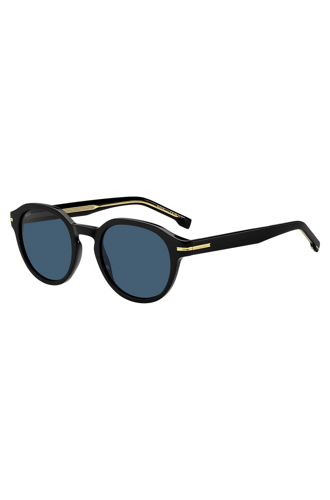 Black-acetate sunglasses with gold-tone hinges