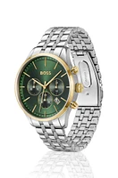 Multi-link-bracelet chronograph watch with green dial