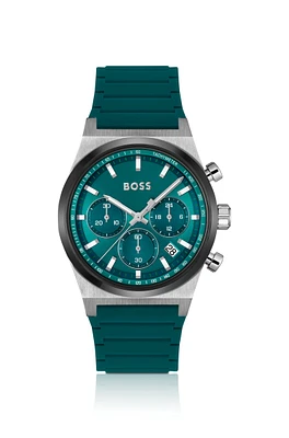 Silicone-strap chronograph watch with green dial