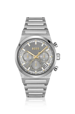 Silver-tone chronograph watch with link bracelet