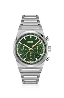 Green-dial chronograph watch in silver-tone steel