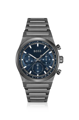 Grey-plated chronograph watch with blue dial
