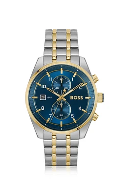 Two-tone chronograph watch with blue dial
