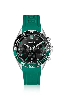 Silicone-strap chronograph watch with black dial