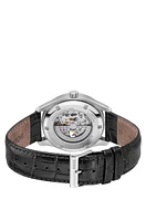Leather-strap watch with skeleton Japanese automatic movement
