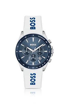 Grooved-dial chronograph watch with silicone logo strap