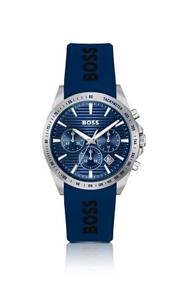 Logo-strap chronograph watch with navy textured dial