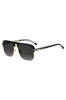 Double-bridge sunglasses in black acetate and titanium