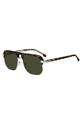 Havana-acetate sunglasses with spoiler-effect double bridge