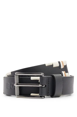 Equestrian leather belt with hand-embroidered signature stripes