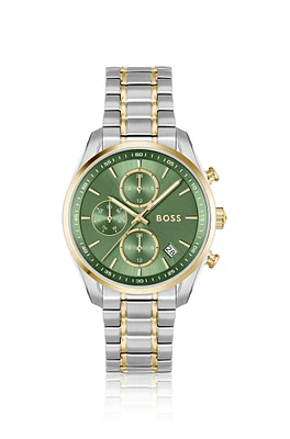 Two-tone watch with green dial and five-link bracelet