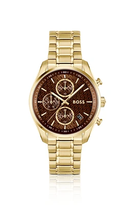 Gold-tone watch with monogram-textured dial