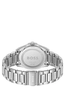 BOSS - Silver-tone watch with black grooved dial