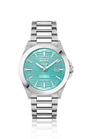 BOSS - Silver-tone watch with grooved turquoise dial