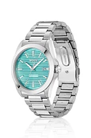 BOSS - Silver-tone watch with grooved turquoise dial