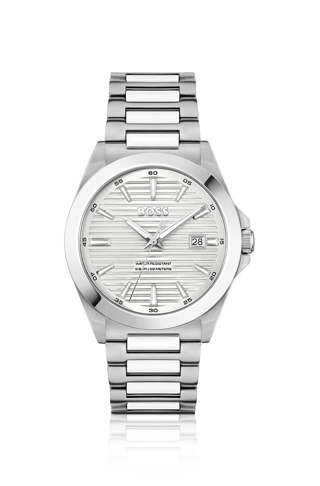 BOSS - Brushed-and-polished stainless-steel watch with grooved dial