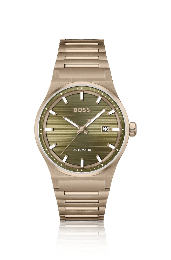 BOSS - Gold-tone automatic watch with grooved dial