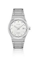 BOSS - Silver-tone automatic watch with white grooved dial