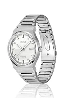 BOSS - Silver-tone automatic watch with white grooved dial