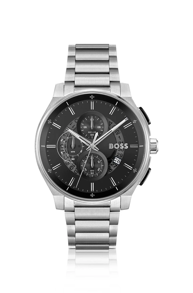 Stainless-steel chronograph watch with transparent dial