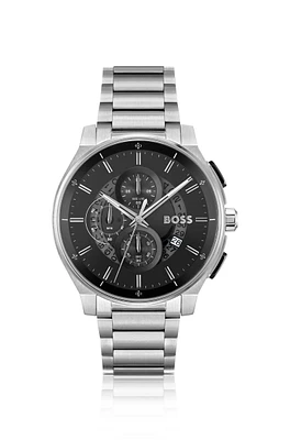 Stainless-steel chronograph watch with transparent dial