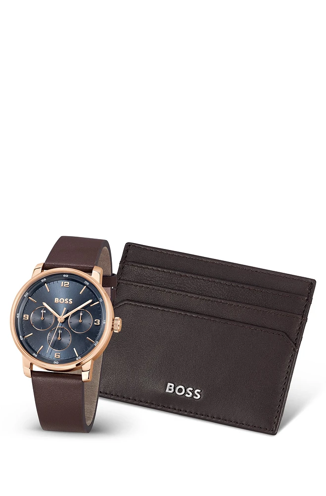 Blue-dial watch and card holder gift set