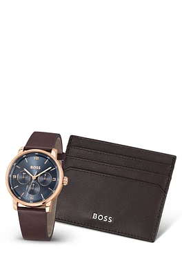 Blue-dial watch and card holder gift set