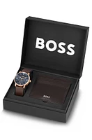 Blue-dial watch and card holder gift set