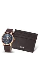 Blue-dial watch and card holder gift set