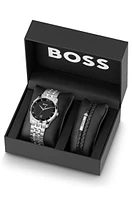 Knurled-dial watch and braided-leather cuff gift set