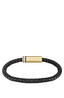 Black braided-leather cuff with magnetic logo closure