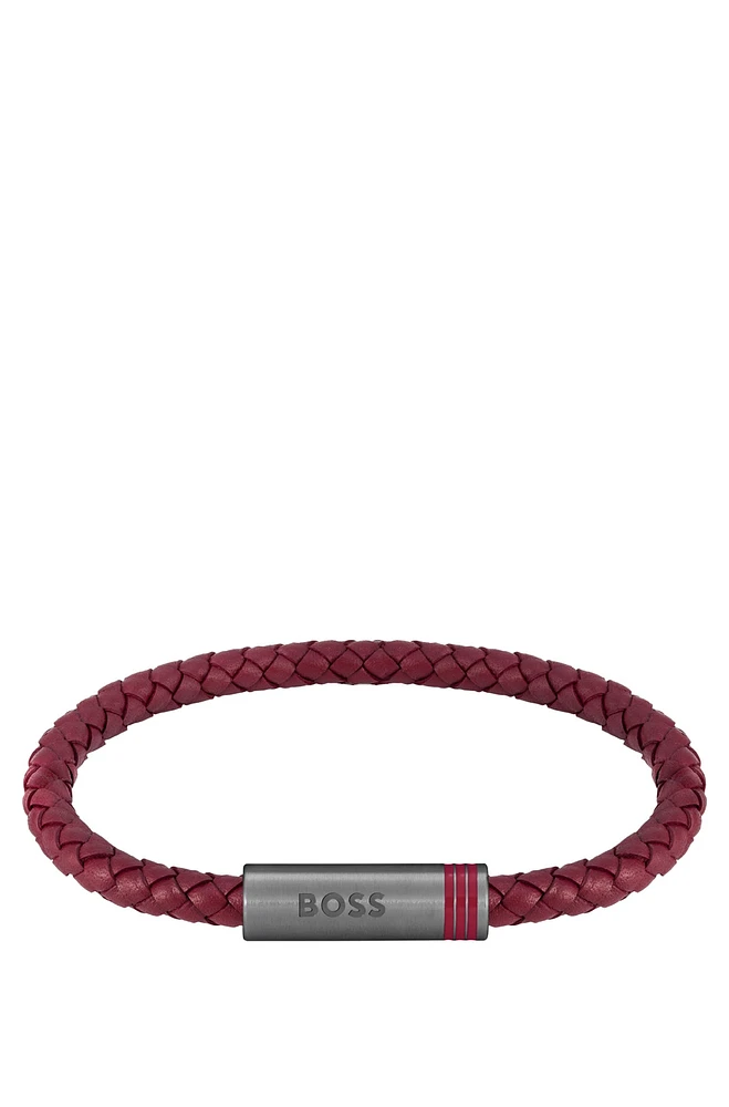 Red braided-leather cuff with magnetic logo closure