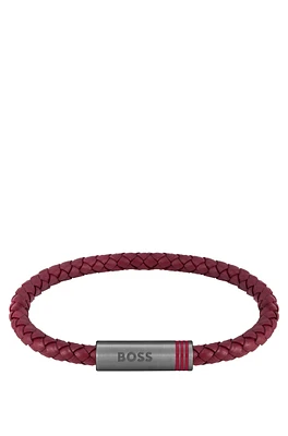 Red braided-leather cuff with magnetic logo closure