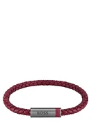 Red braided-leather cuff with magnetic logo closure