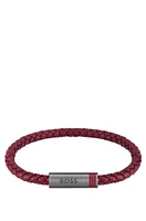 Red braided-leather cuff with magnetic logo closure