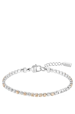 Silver-tone tennis bracelet with clear and champagne crystals