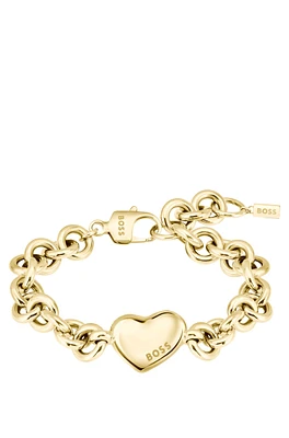 BOSS - Gold-tone chain bracelet with heart charm